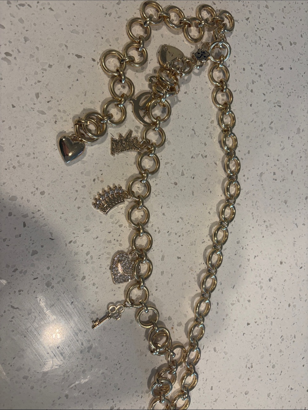 Juicy Couture Gold-Tone Charm Link Belt with Heart, Crown & Key
